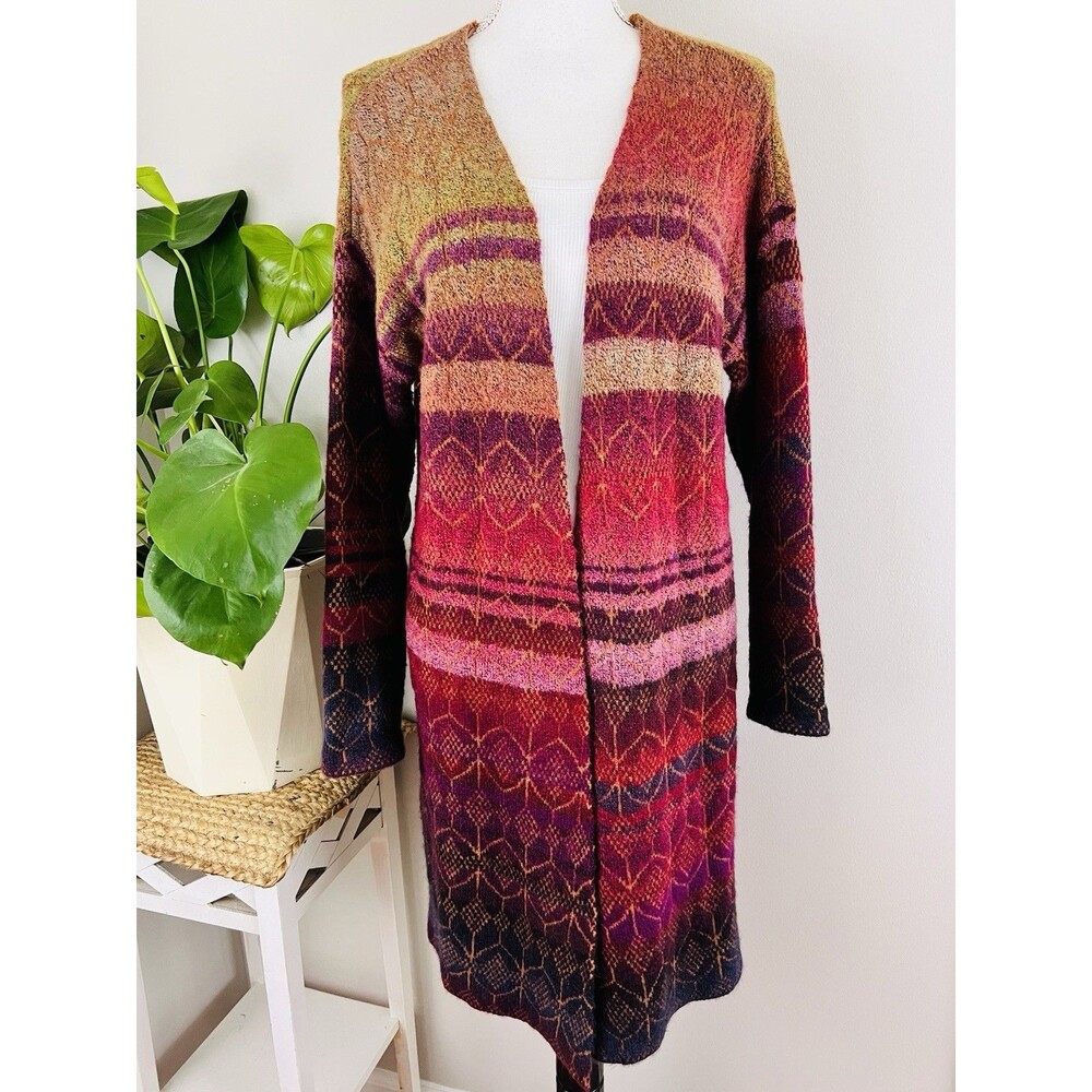 Style & Co Long Ombre Sunset Colorway Aztec Soft Cozy Cardigan Sweater Small